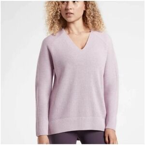 Athleta Hanover Lavender Ribbed V Neck Sweater Small Merino Wool‎